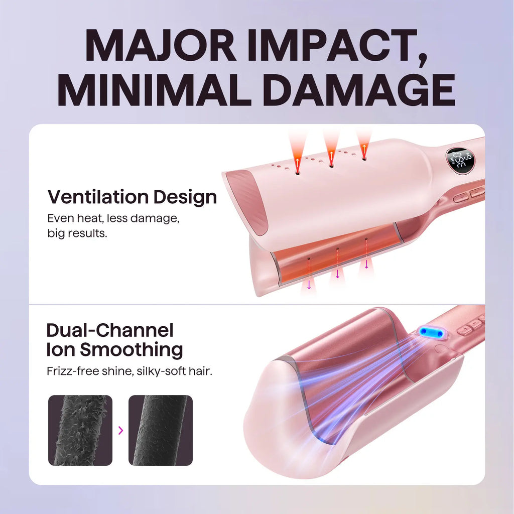 Wavytalk Power Wave Hair Crimper & Curling Wand for Beach Waves with Ionic Technology, Dual Voltage & Lightweight Design, Reducing Frizz & Damage, Perfect for Travel