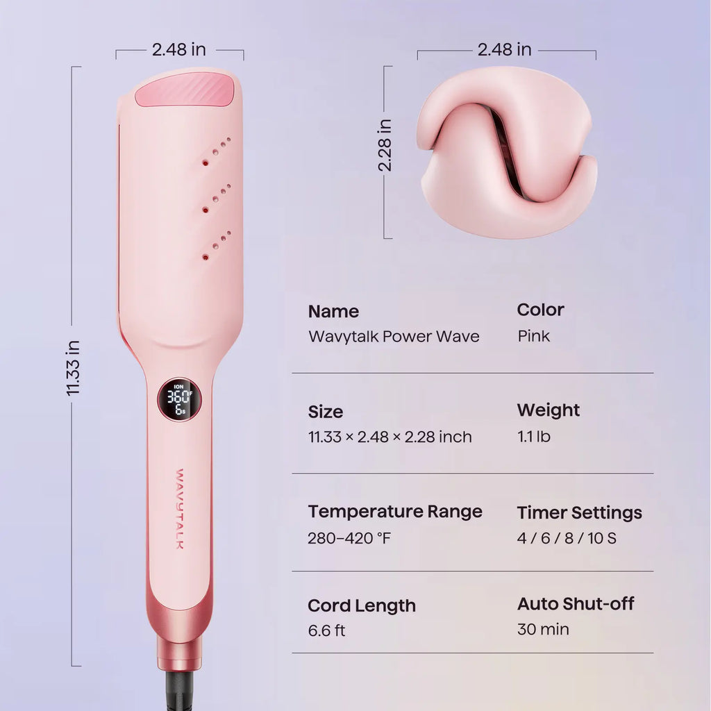 Wavytalk Power Wave Hair Crimper & Curling Wand for Beach Waves with Ionic Technology, Dual Voltage & Lightweight Design, Reducing Frizz & Damage, Perfect for Travel