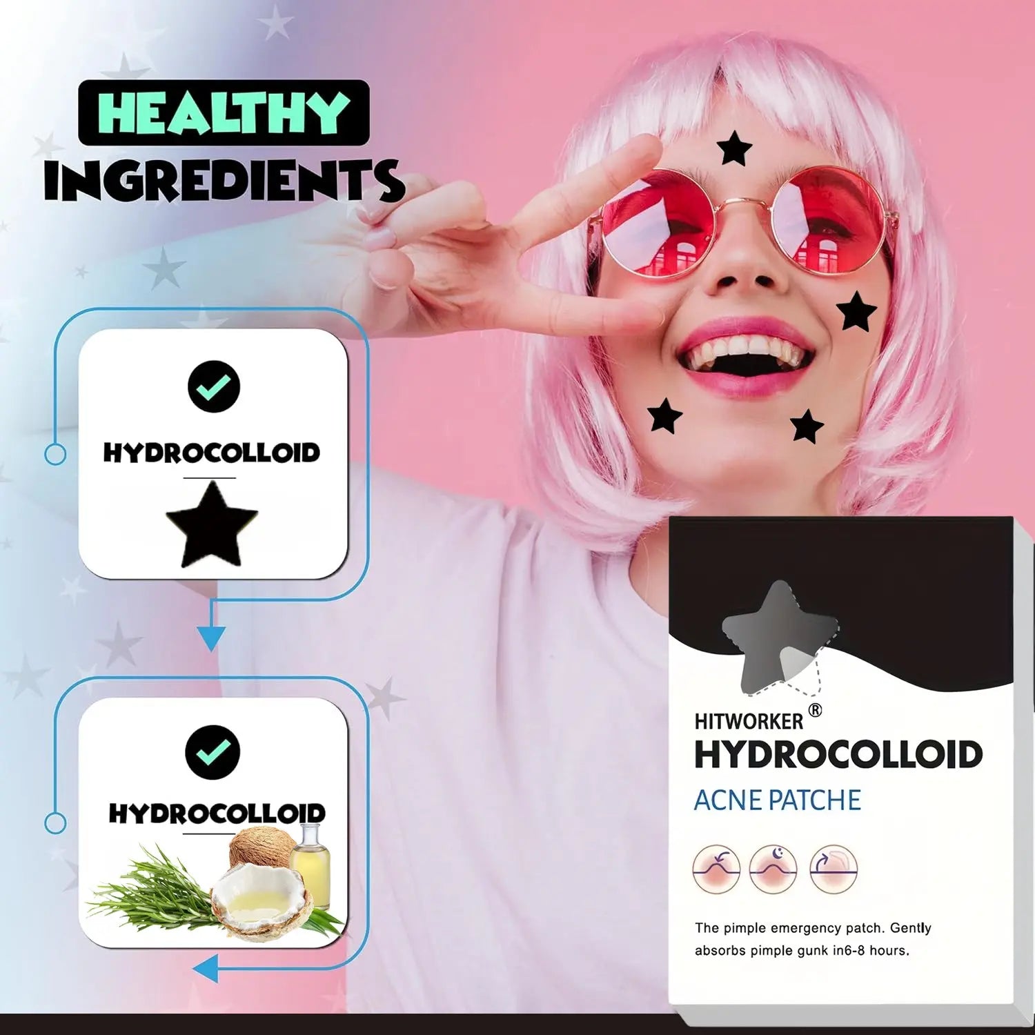 400/200 Pcs Hydrocolloid Acne Patches, Star Decorative Covers, Pimple Patches Cute, Pimple Stickers, Acne Spot Stickers, Waterproof, Non-Toxic, Fast Healing, Gentle on Skin, Essential Acne Care