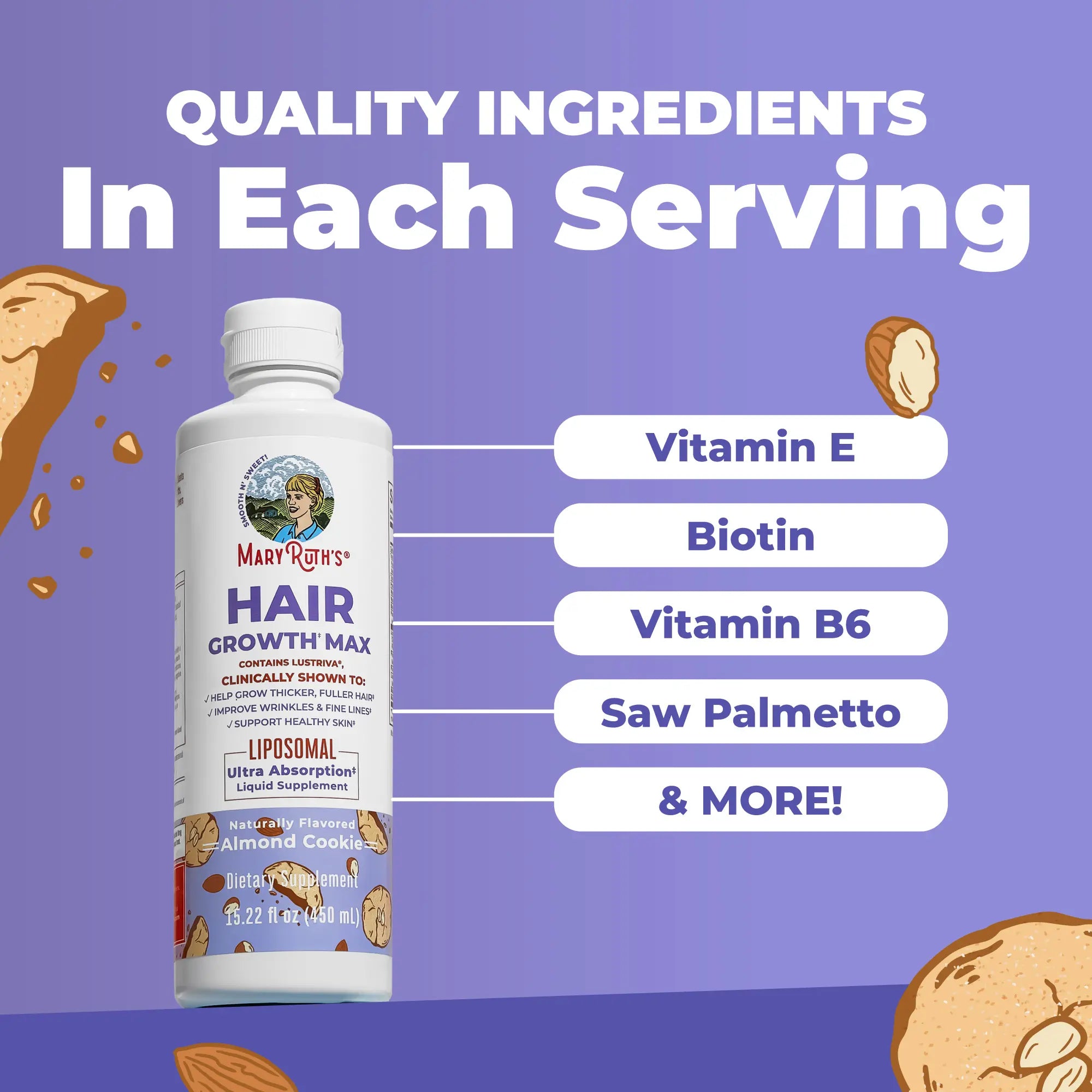 Maryruth'S Hair Growth Max Liposomal - Lustriva + Biotin 10000Mcg + Pumpkin Seed Oil - Thicker Hair - Improve Wrinkles & Fine Lines - 15.22 Fl Oz
