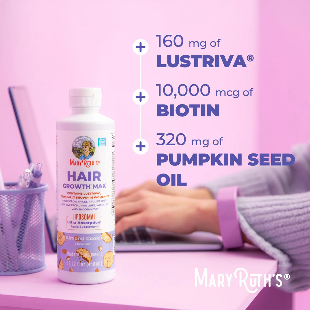 Maryruth'S Hair Growth Max Liposomal - Lustriva + Biotin 10000Mcg + Pumpkin Seed Oil - Thicker Hair - Improve Wrinkles & Fine Lines - 15.22 Fl Oz