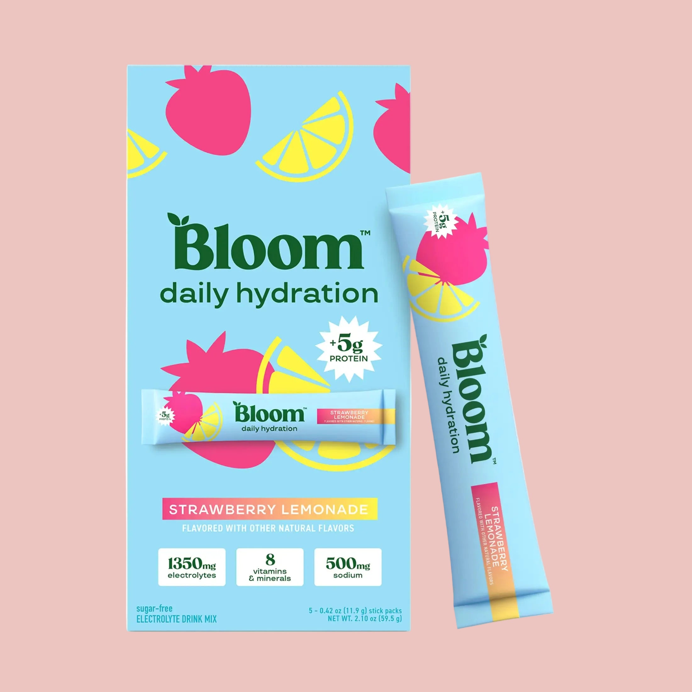New - Bloom Nutrition Daily Hydration Sticks (5 Sticks) - 1350Mg Electrolytes, 5G Clear Whey Protein & Collagen, 8 Key Vitamins, Sugar-Free Drink Mix for Hydration, Recovery & Skin Health