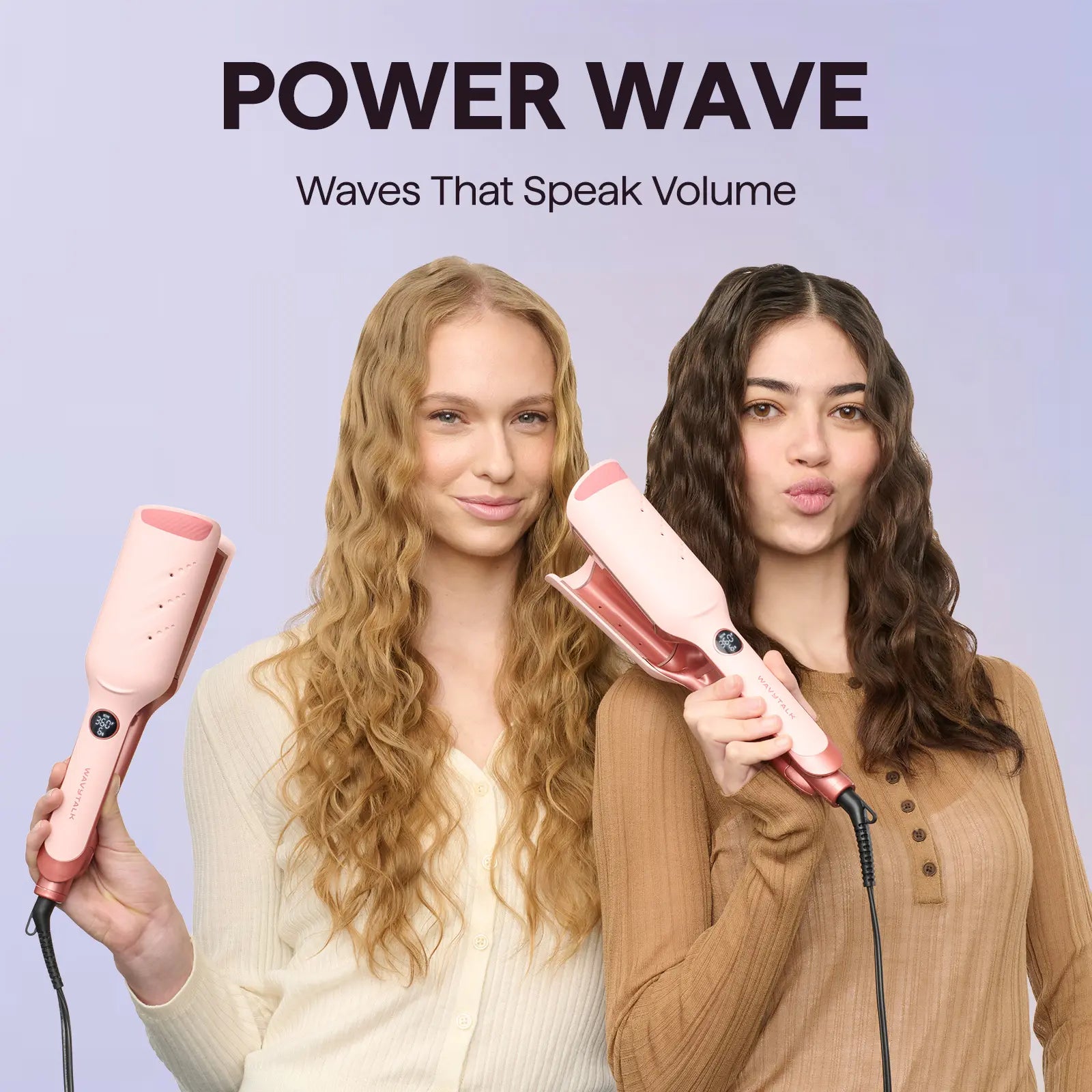 Wavytalk Power Wave Hair Crimper & Curling Wand for Beach Waves with Ionic Technology, Dual Voltage & Lightweight Design, Reducing Frizz & Damage, Perfect for Travel