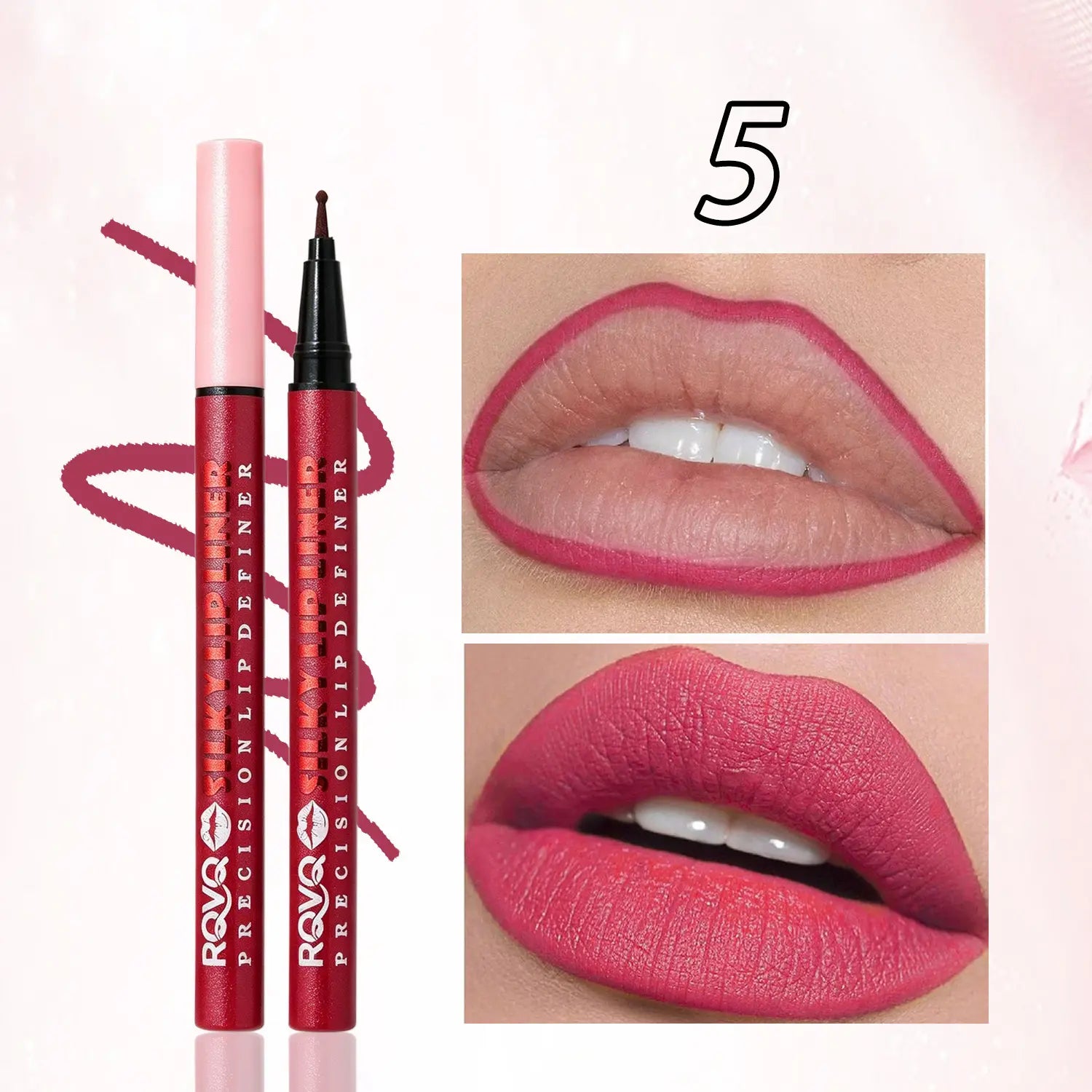 RVQ 6-Color Waterproof Silky Precision Definer, Long-Lasting No-Transfer Lip Product Compatible with Foundation