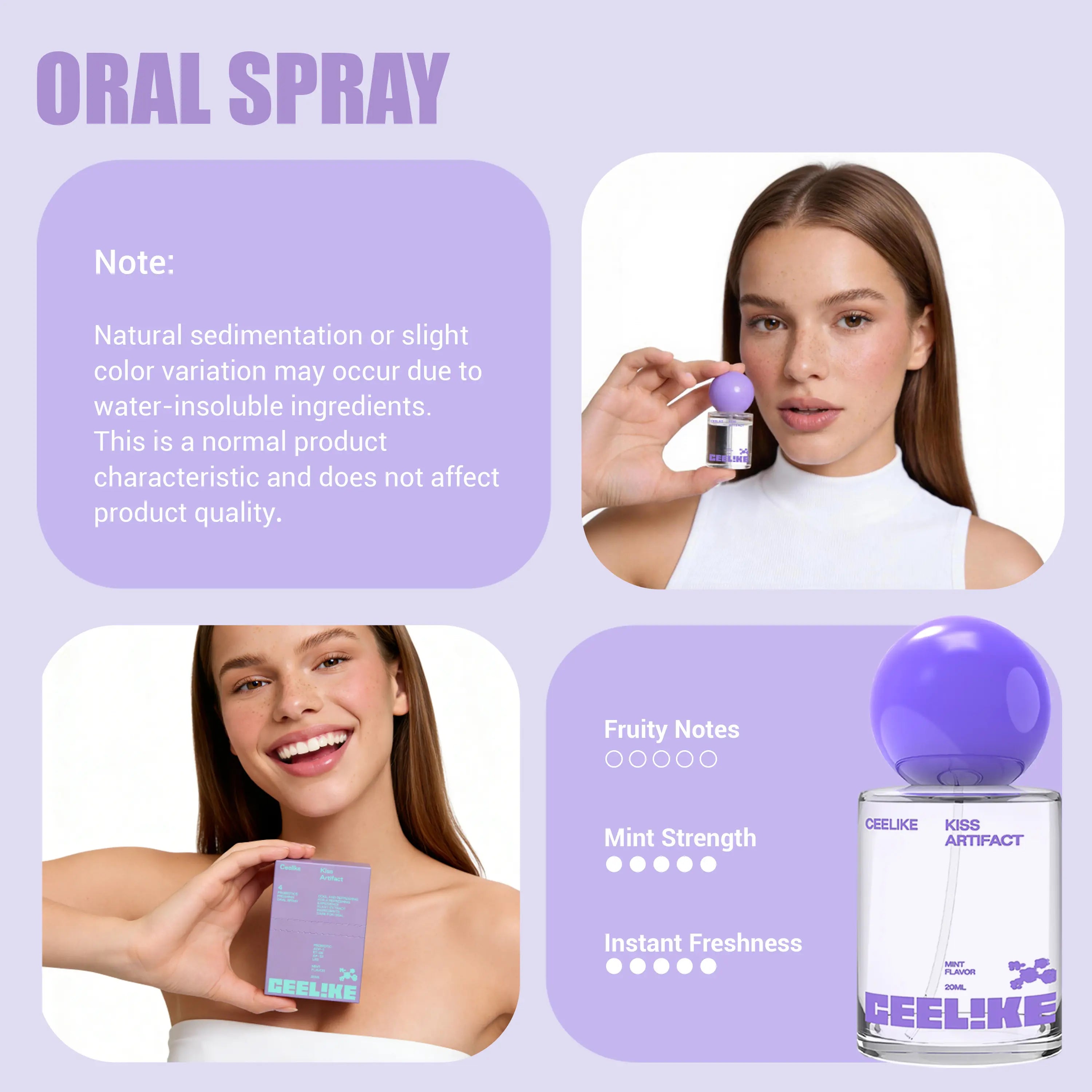 CEELIKE Oral Spray (20Ml) - Daily Minty Fresh Breath, Sugar-Free Oral Care, Portable, Long-Lasting Effect, Self Care Products, Probiotic Mouth Spray