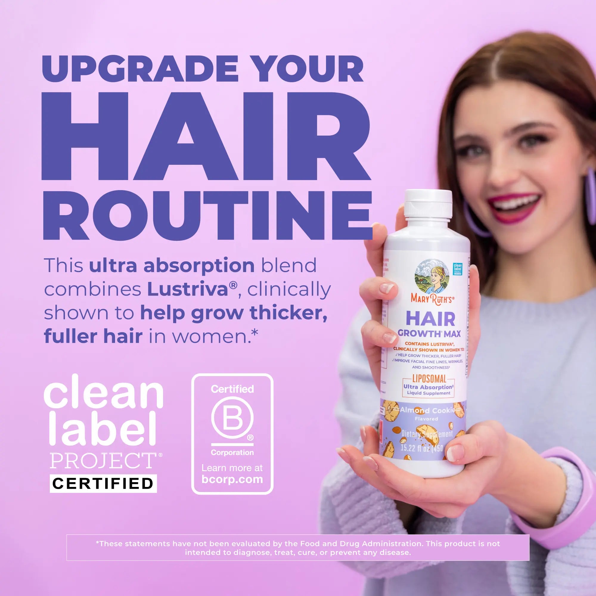 Maryruth'S Hair Growth Max Liposomal - Lustriva + Biotin 10000Mcg + Pumpkin Seed Oil - Thicker Hair - Improve Wrinkles & Fine Lines - 15.22 Fl Oz